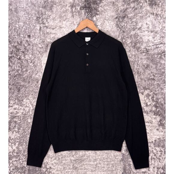 ASPESI Sweater 50 / Medium Mens Black Wool Knit Polo Orange Trim - Picture 1 of 9